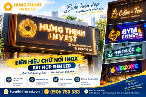 Làm bảng hiệu chữ nổi inox kết hợp đèn LED như thế nào?